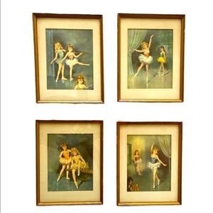 4 Vintage 1940's Lithograph Prints. Florence Kroger Flo Framed Ballerinas.